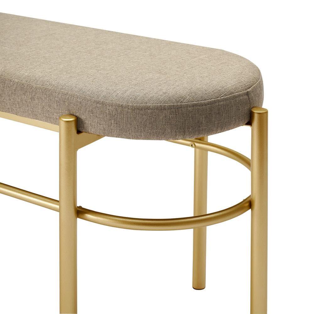Walker Edison Glam Cushioned Bench, Taupe / Gold