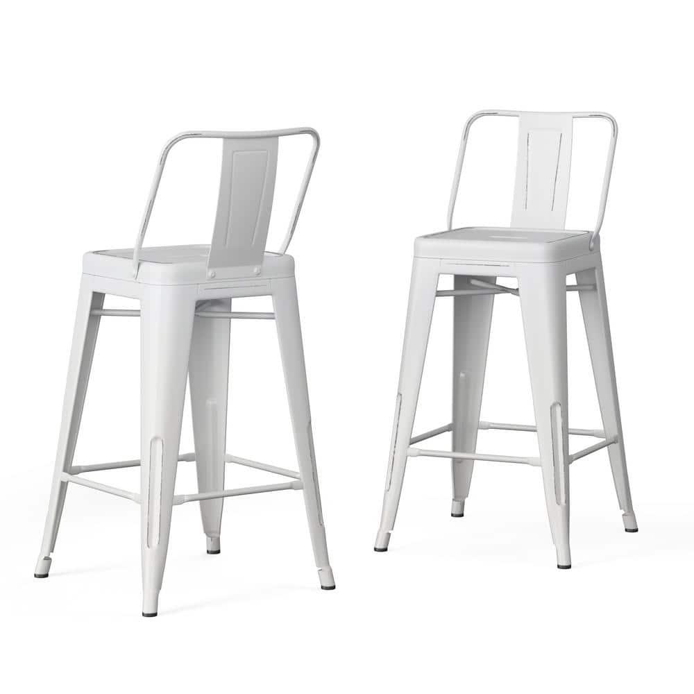 Simpli Home Rayne Industrial Metal 24 inch Counter Height Stool (Set of 2) in Distressed White