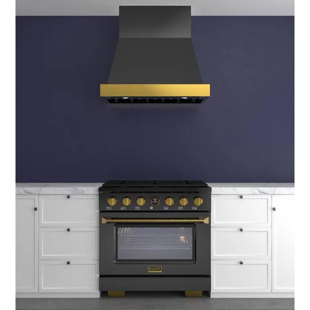 48 in. 800 CFM Wall Mounted Range Hood with Gold Accents