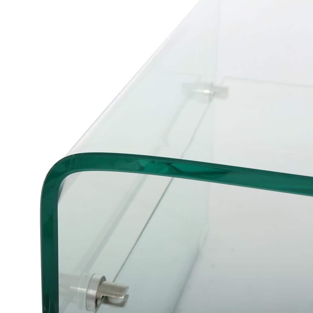 Sleek Mirage 39.4" Clear Tempered Glass Rectangular Coffee Table with Shelf