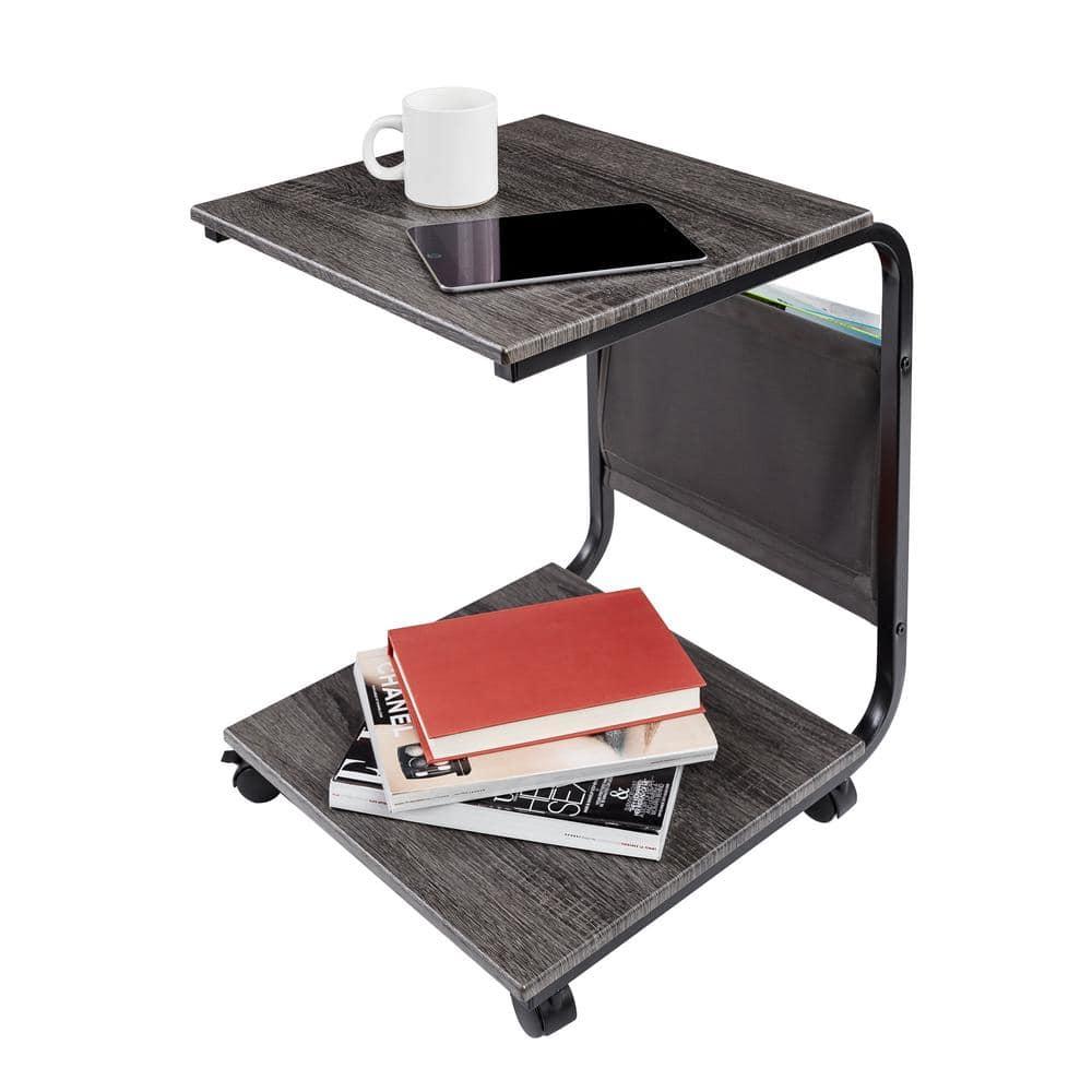 Seville Classics C Shaped End Table TV Tray on Wheels