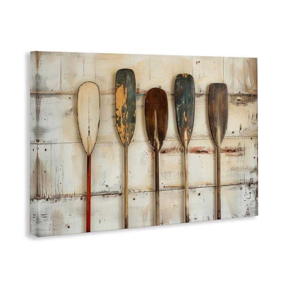 Stupell Industries Rustic Oar Lineup Nautical & Beach Painting Wrapped Canvas Art Print Wall Art, 24 x 16