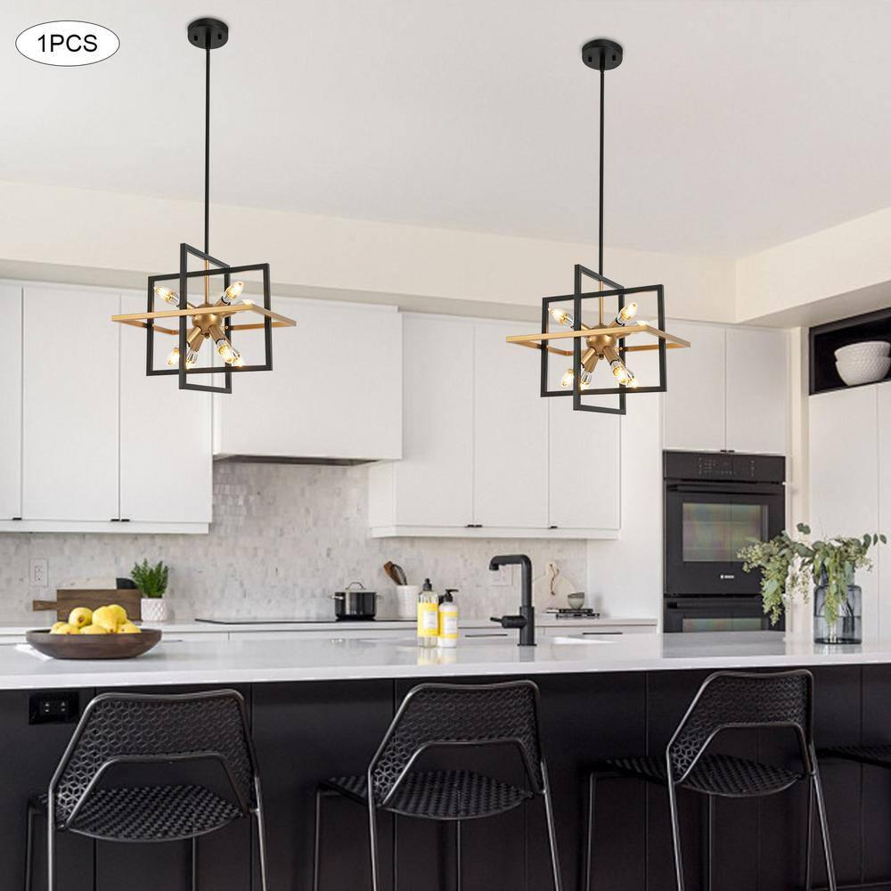 Modern Black and Gold Chandelier, 8-Light Geometric Pendant Light Fixture, Dining Light Fixtures Adjustable Chandelier for Dining Room Entryway Foyer Hallway Bedroom Living Room Kitchen Island