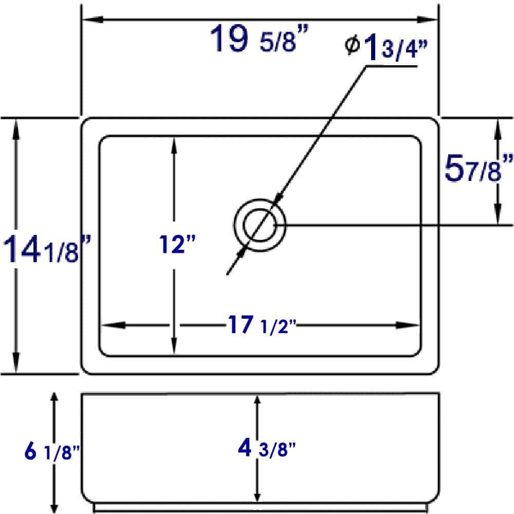 EAGO 14.125'' White Porcelain Rectangular Bathroom Sink with Overflow
