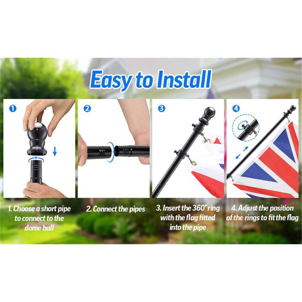 6FT Flag Pole Kit,Stainless Steel Heavy Duty Black American US Flagpole, Rustproof for Outdoor Garden Roof Walls Yard (Without Bracket)