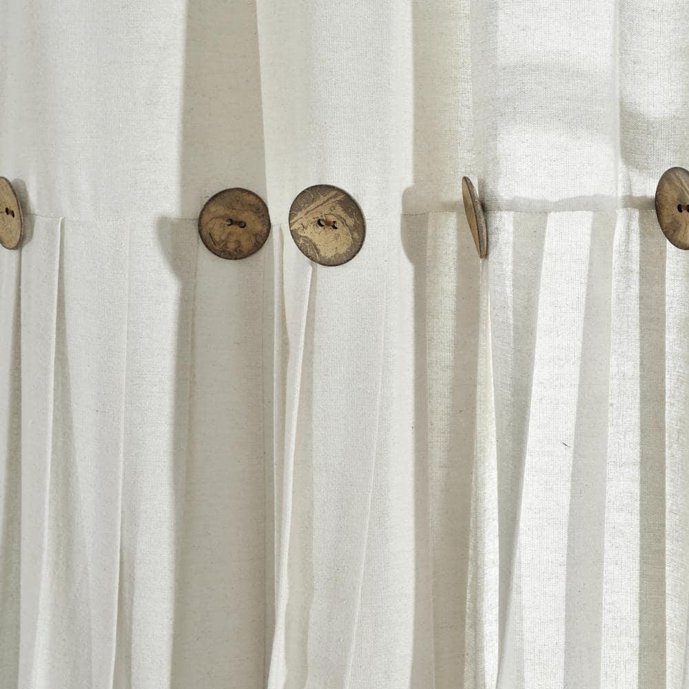 Set of 2 (36"x29") Farmhouse Linen Button Kitchen Curtain Tiers Off White - Lush Décor: Solid Cotton & Linen Rod Pocket
