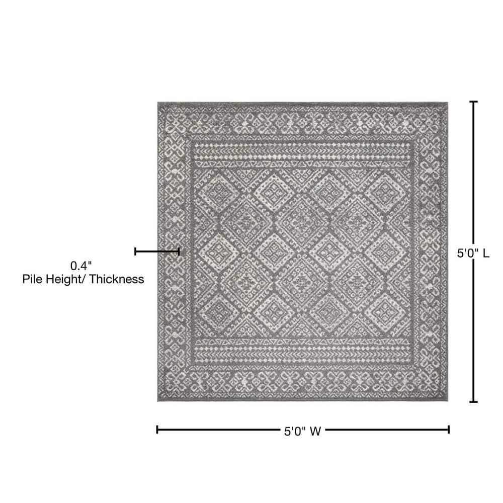 Tulum TUL264 Power Loomed Indoor Area Rug - Dark Grey/Ivory - 5'x5' - Safavieh
