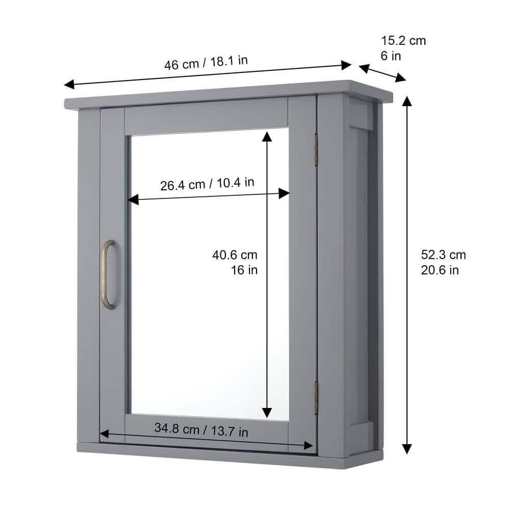 Greyleigh™ Church Strett Removable Wall Medicine Cabinet with Mirrored Door and Adjustable Shelf, Gray Modern Storage for Bathrooms