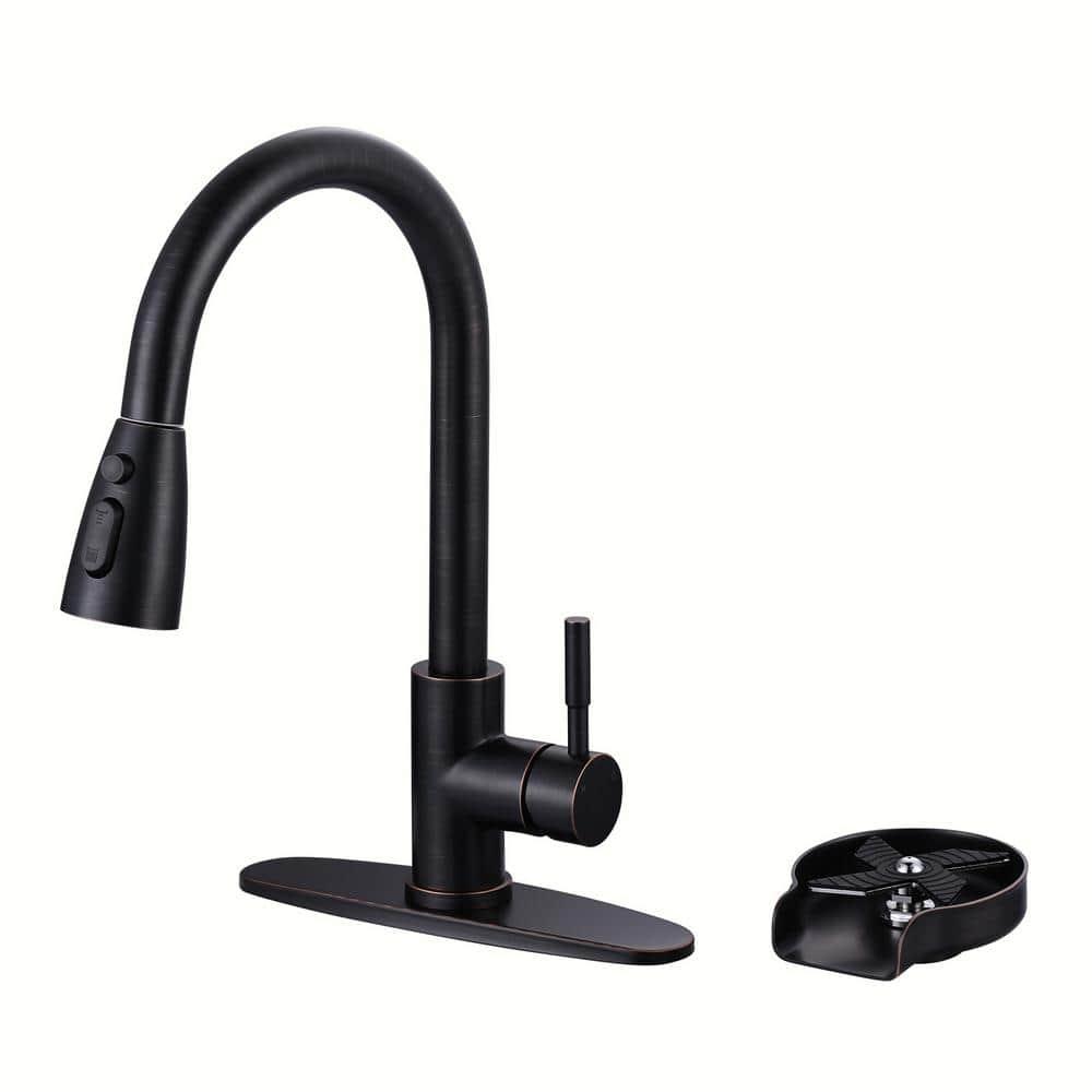 ARCORA Single Handle Stainless Steel Pull-Down Kitchen Faucet with Deckplate and Glass Rinser Combo