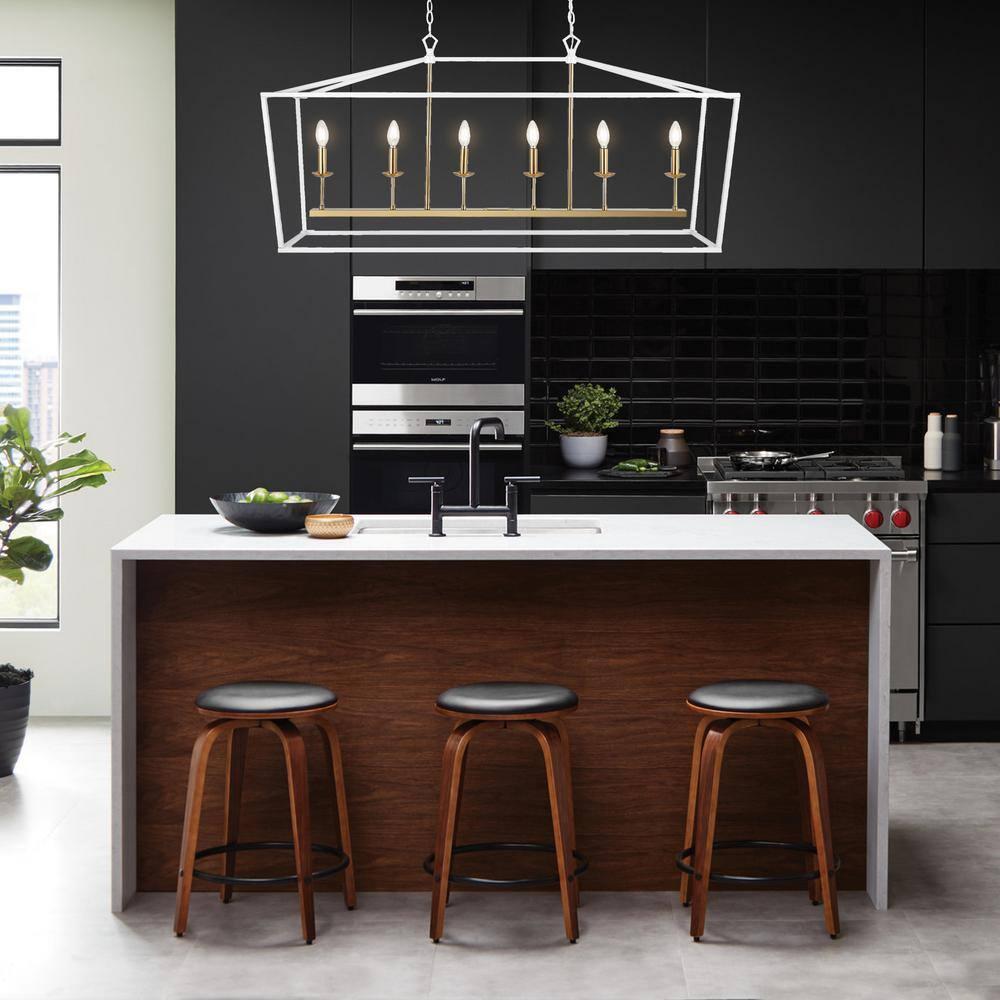 JONATHAN  Y Pagoda 49" Metal Linear Classic Traditional 6 -Light White Farmhouse Lantern Large Hanging Kitchen island light