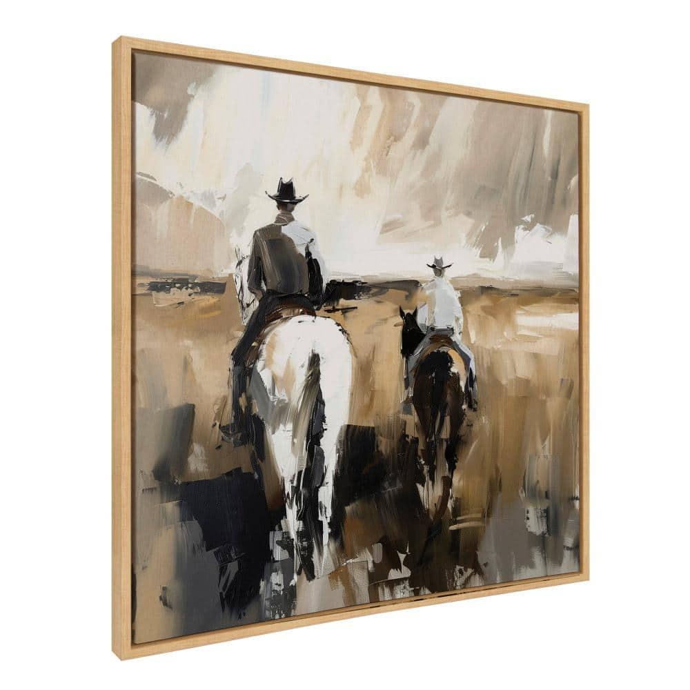 Kate & Laurel All Things Decor 30"x30" Sylvie Cowboy Horseback Neutral 2 Framed Canvas by Creative Bunch Natural