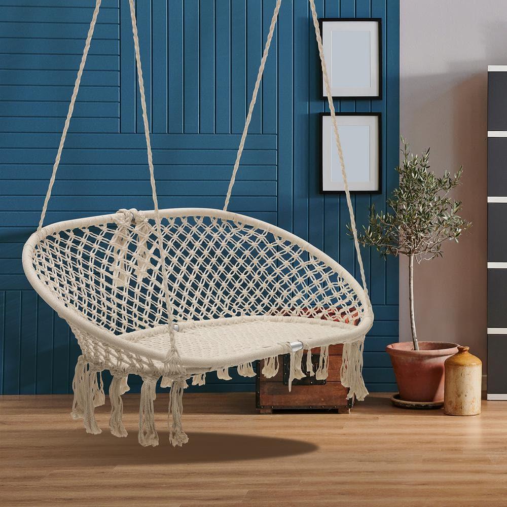 Sorbus Macrame Swing Bench - Perfect for Indoor/Outdoor Home, Patio, Deck, Yard, Garden (Holds 300lbs)