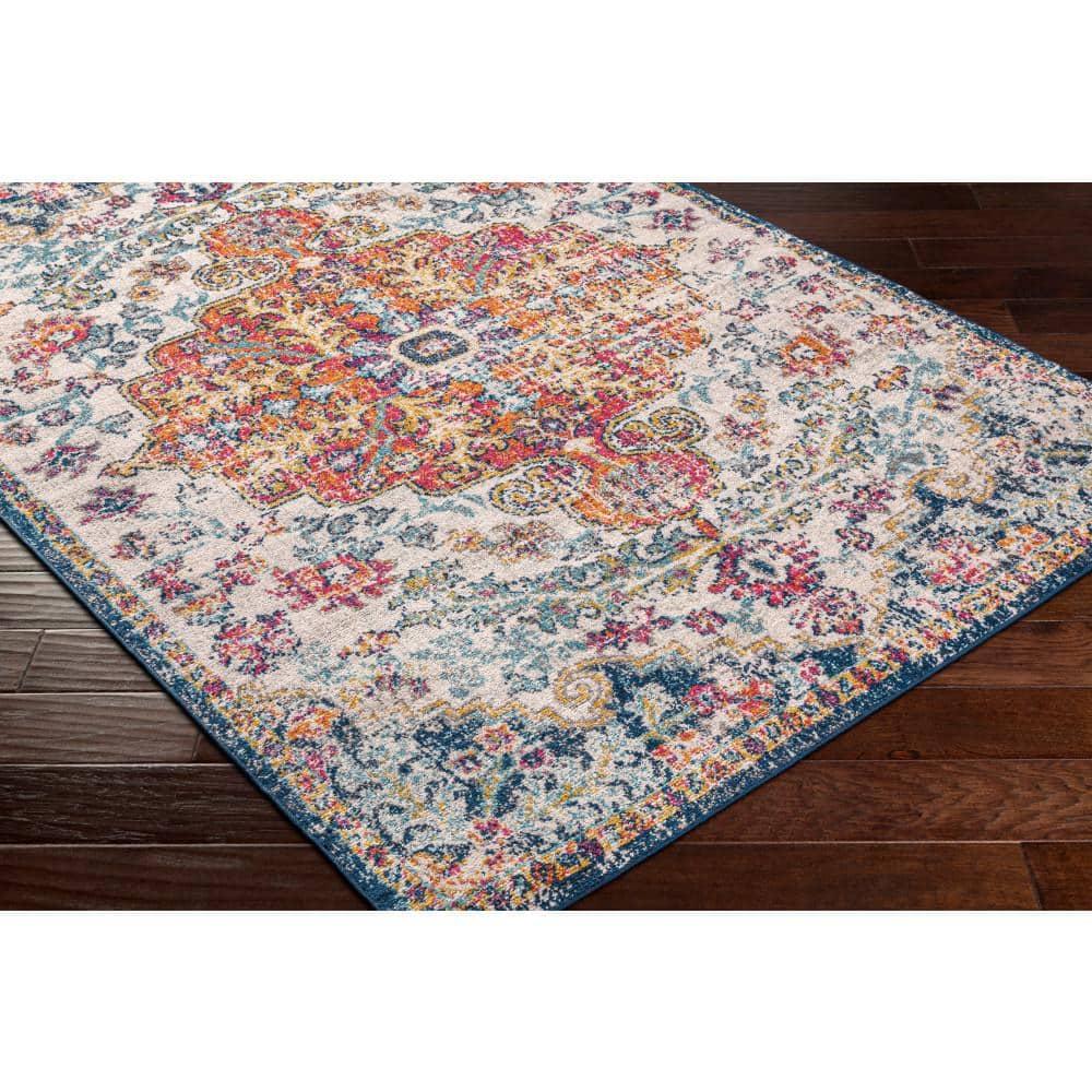 Livabliss 5'3" Round Abby Traditional Rugs Aqua: Medium Pile, Stain & Fade-Resistant, Polypropylene