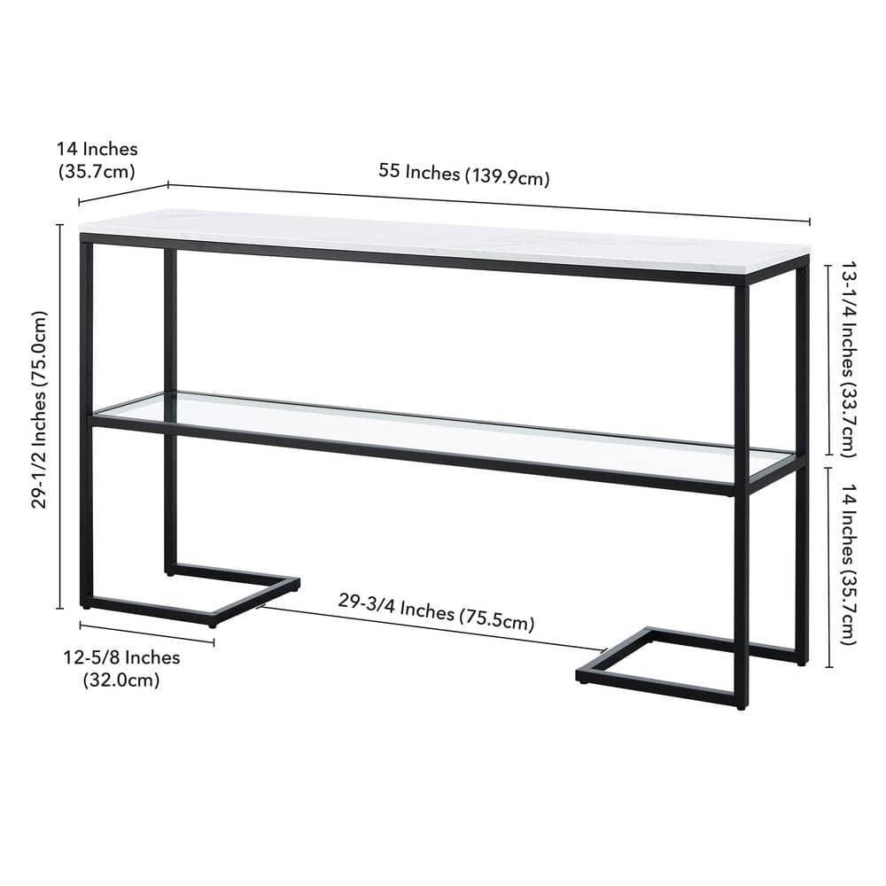 Evelyn&Zoe Errol 55" Wide Rectangular Console Table with Faux Marble Top, Blackened Bronze
