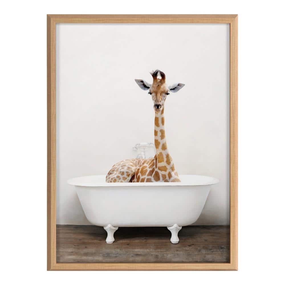 18" x 24" Blake Giraffe 2 in Tub Color Framed Printed Glass by Amy Peterson Art Studio Natural - Kate & Laurel All Things Decor