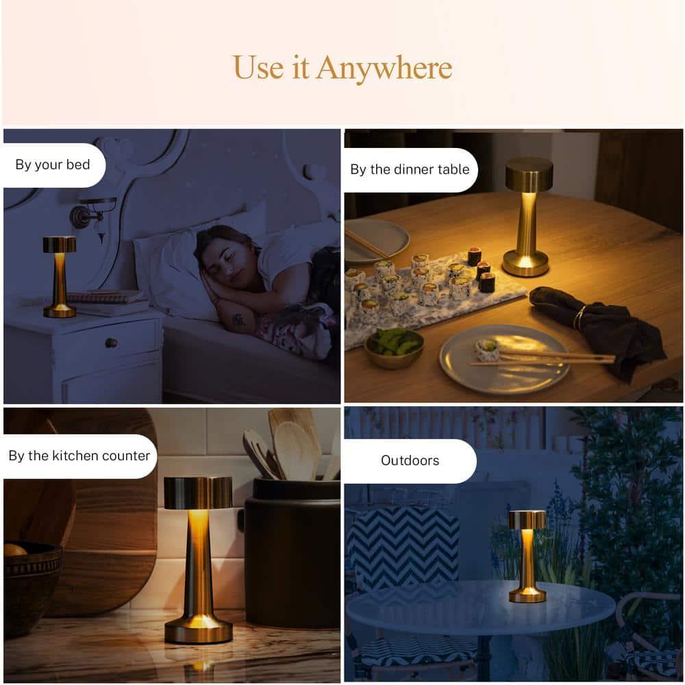 Bell and Howell Chelsea Table Lamp Small Cordless Touch LED Rechargeable Lamp Bedside Desk Gold