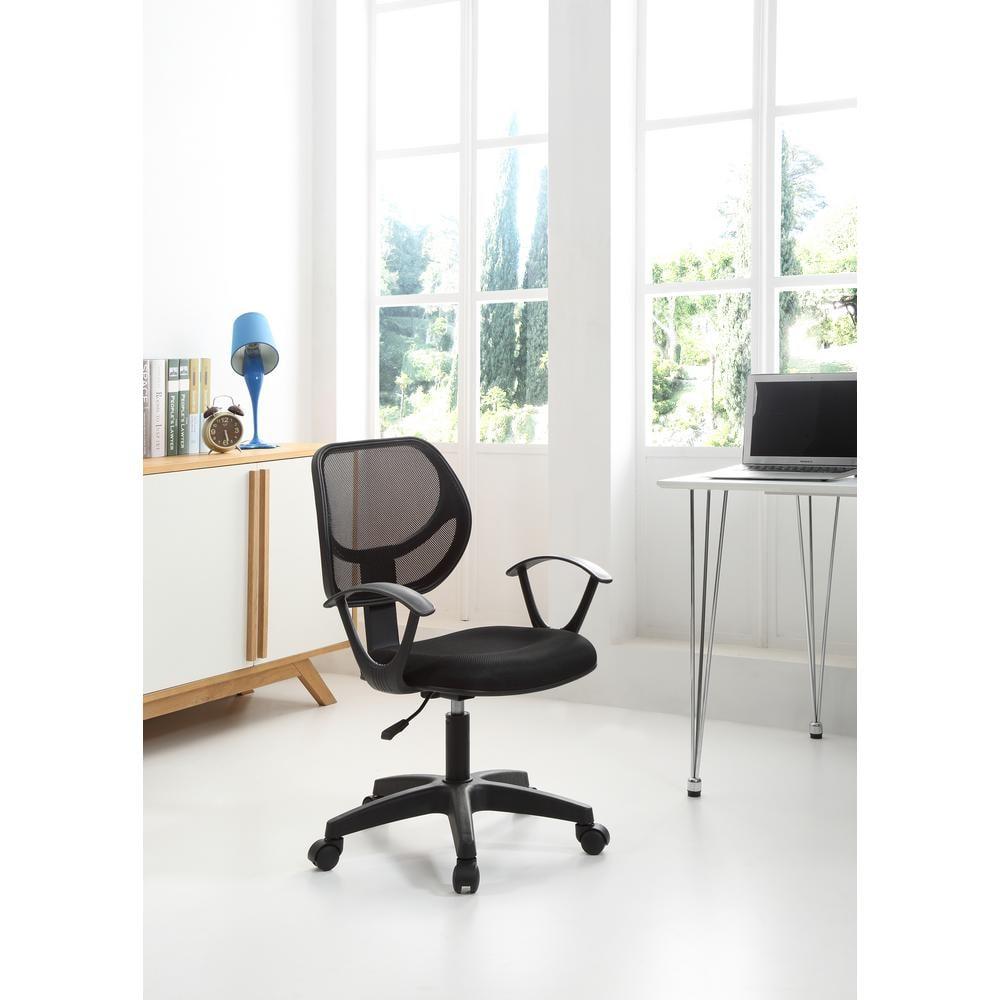 Hodedah Mesh, Mid-Back, Adjustable Height, Swiveling Task Chair, Black