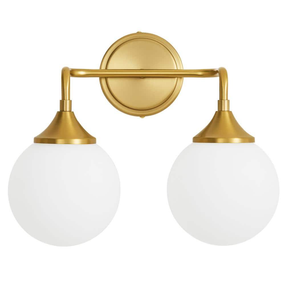 14.17 in. 2-Light Gold Vanity Light with Milk White Glass Shade, Suitable for Bathrooms Dining Room Powder Rooms