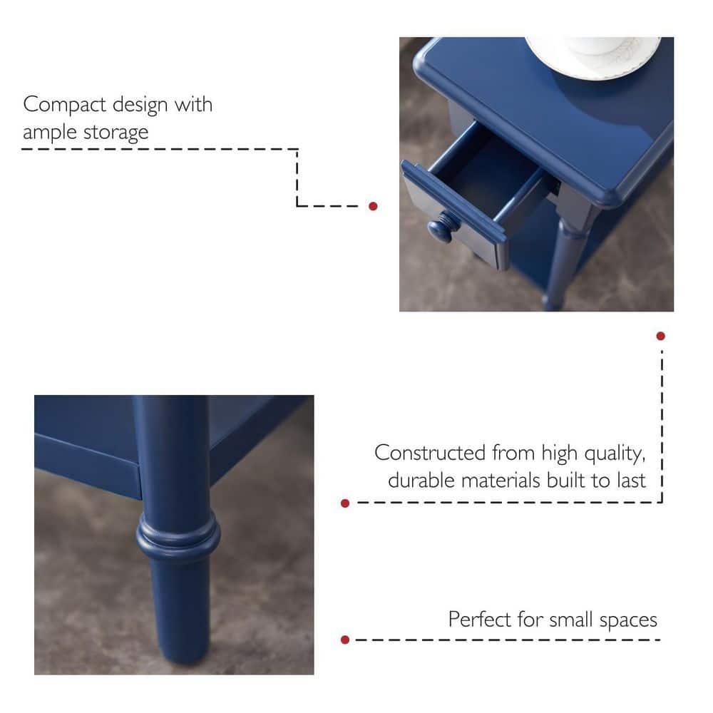 Leick Home 1-Drawer Solid Wood Coastal 10 in. Narrow End Table with Shelf, Navy Blue