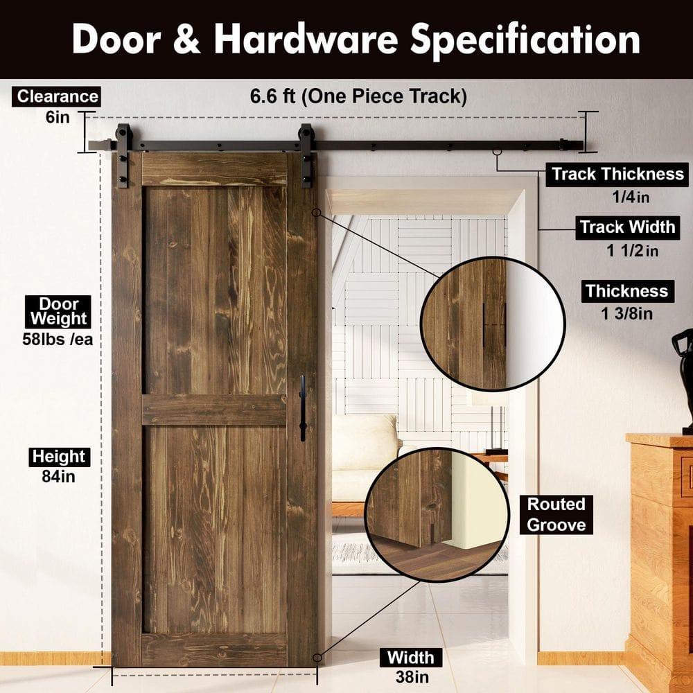 Homacer H Design Color Solid Pine Wood Unassembled Door with Black Rustic Installation Hardware Kit