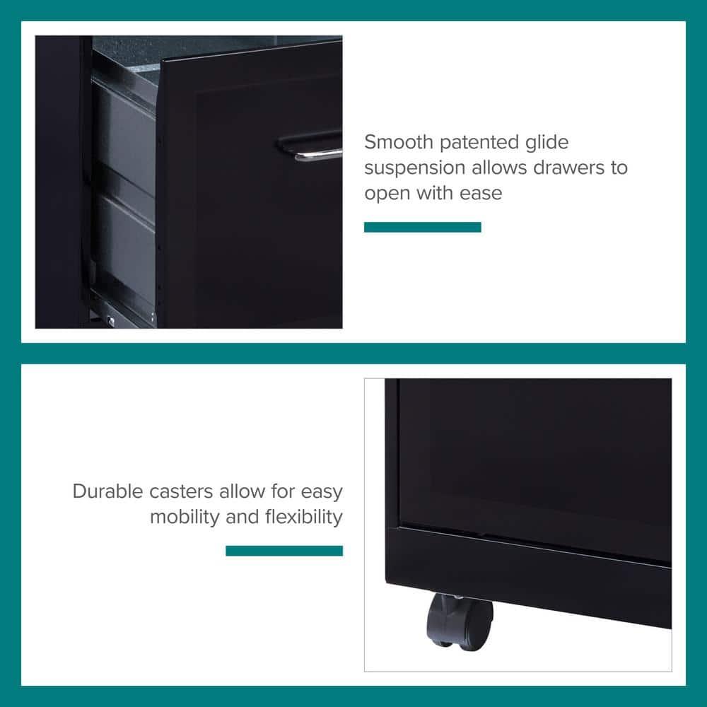 Hirsh Industries Space Solutions File Cabinet on Wheels 2 Drawer - Black: Steel Vertical Storage, Office Supplies, 26.7" Height