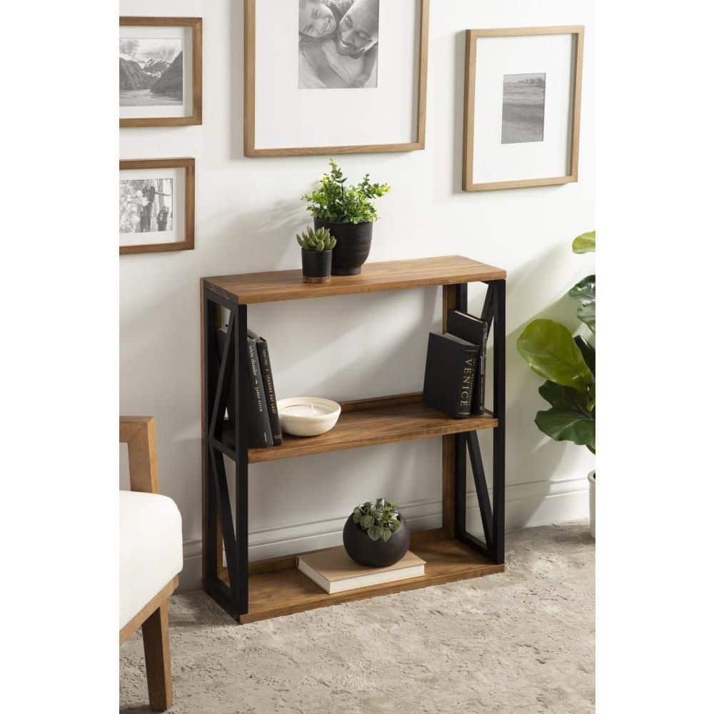 25" x 28" Rigby Wood Decorative Wall Shelf Rustic Brown/Black - Kate & Laurel All Things Decor: 3-Tier Storage