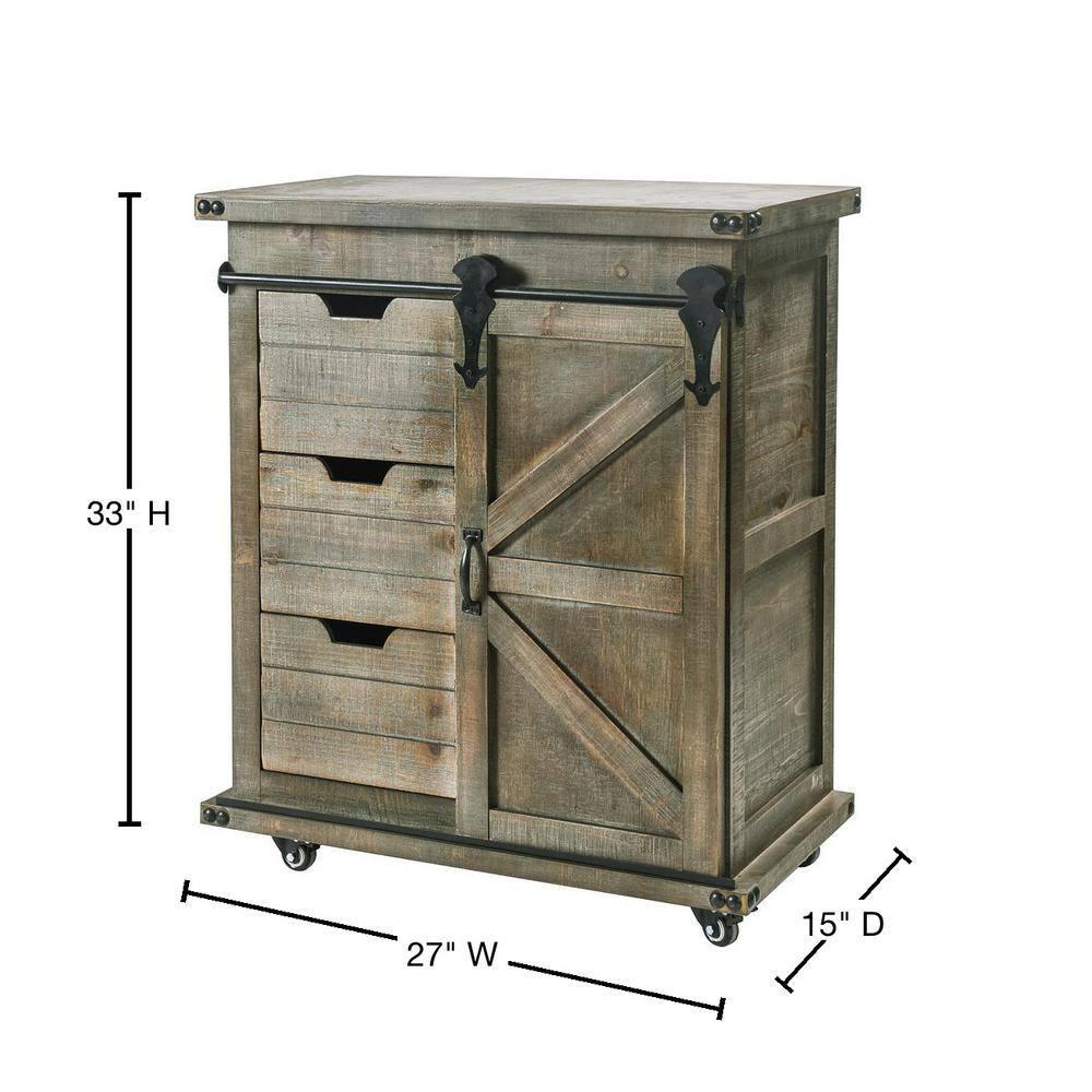 Presley Driftwood Gray Rustic Side Cabinet with Black Metal Hardware