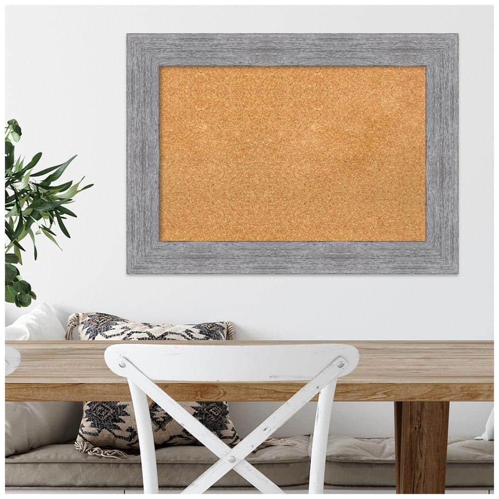 Amanti Art Natural Cork Board Framed Bark Rustic Grey Bulletin Board 29 in. x 21 in.