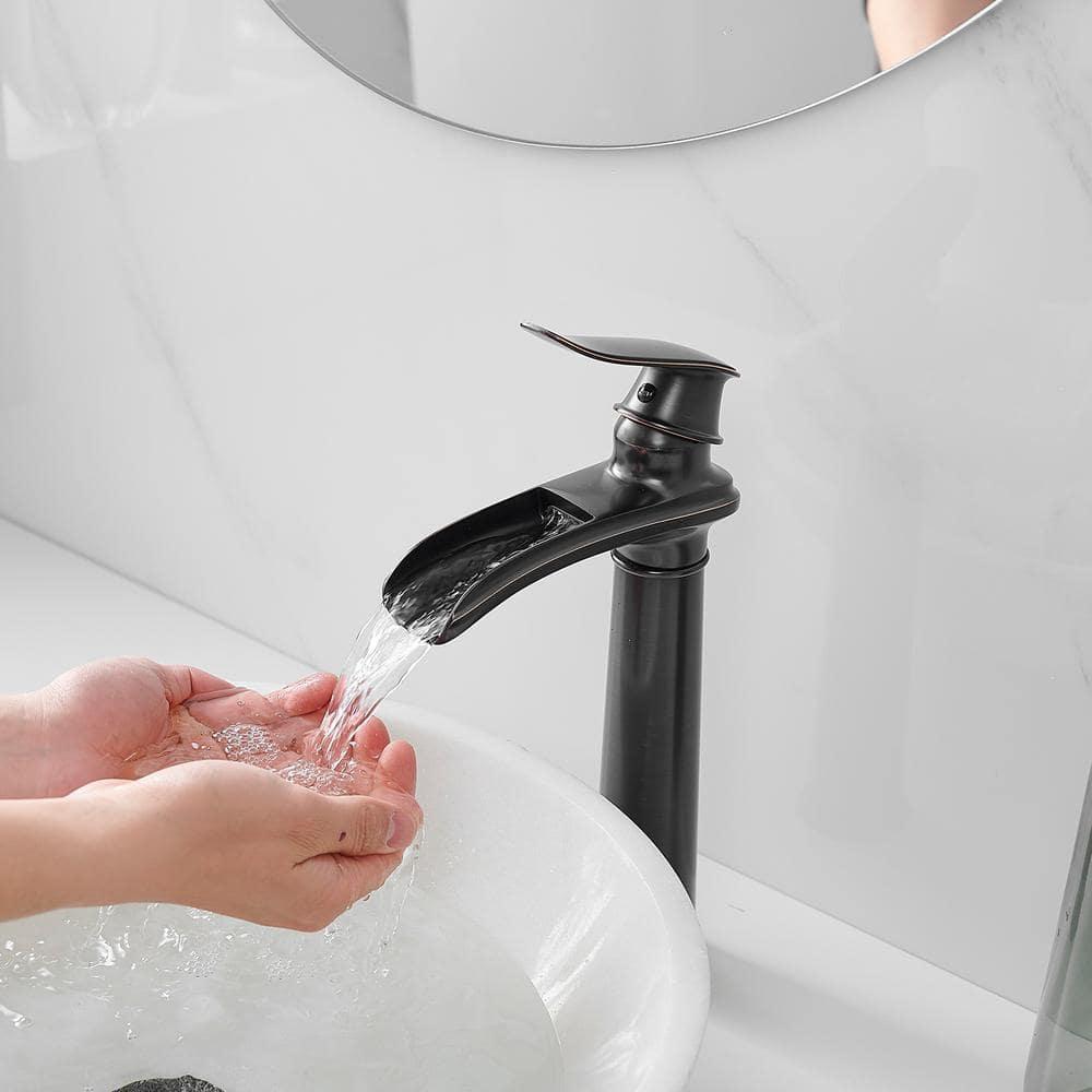 Waterfall Single Hole Single Handle Vessel Sink Faucet With Drain Assembly in Oil Rubbed Bronze