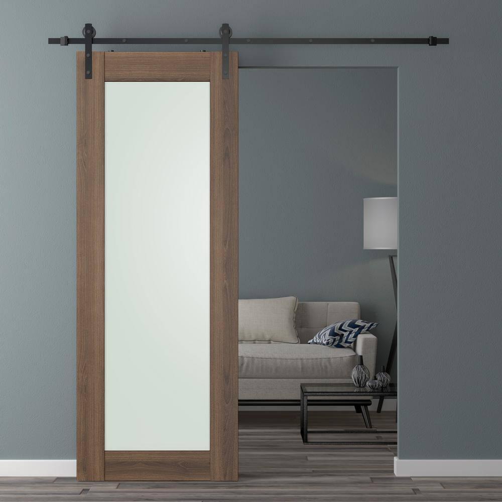 Belldinni Avon 207 Solid Manufactured Wood and Glass Paneled Prefinished Barn Door with Installation Hardware Kit