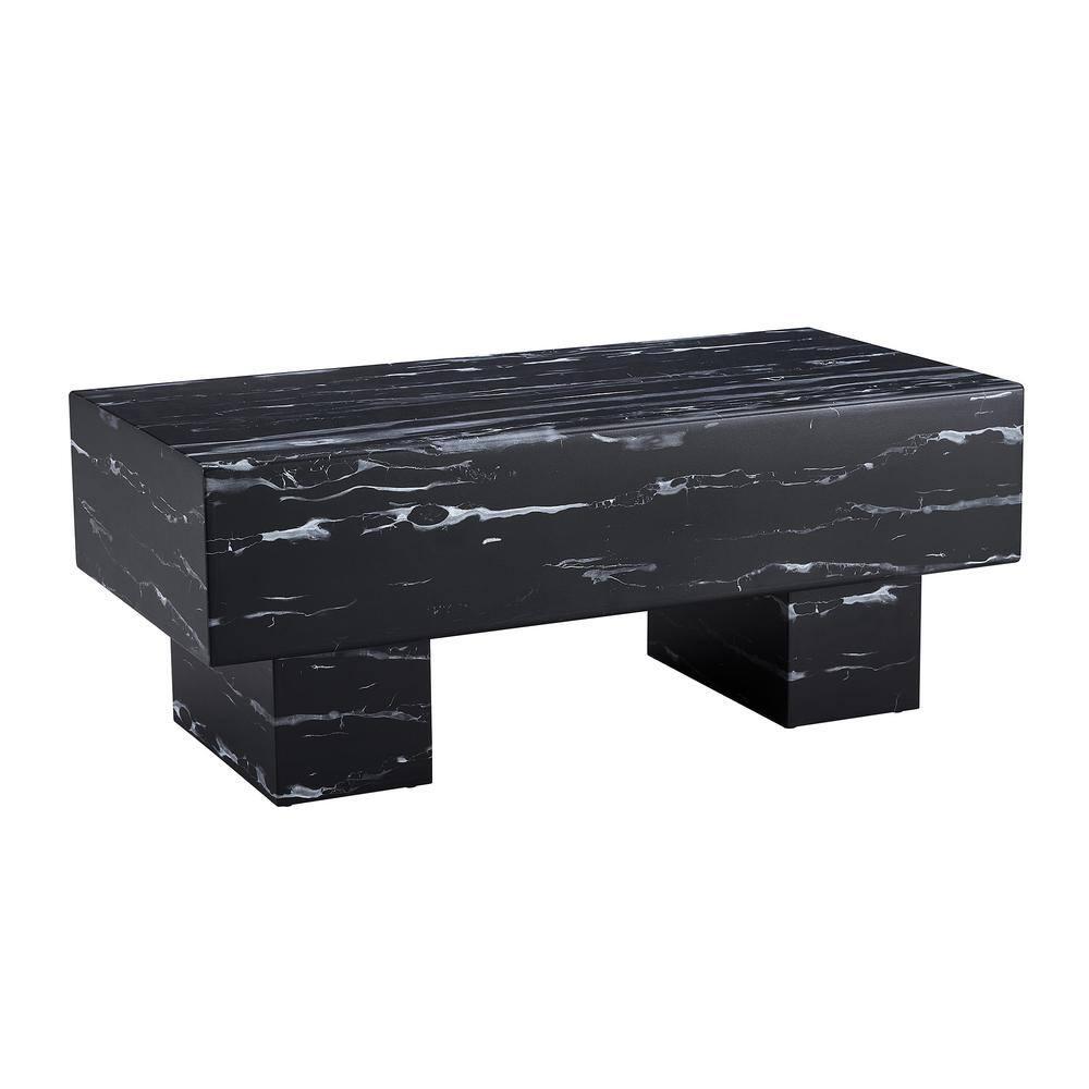 43" Marble White Cool Coffee Table for Living Room,Rectangular Contemporary Center Table for Waiting Area,Black