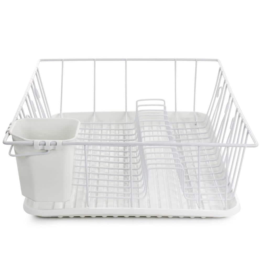 Mega Chef  White Iron Wire 17.5-inch Single-level Dish Rack with 14 Plate Positioners and a Detachable Utensil Holder