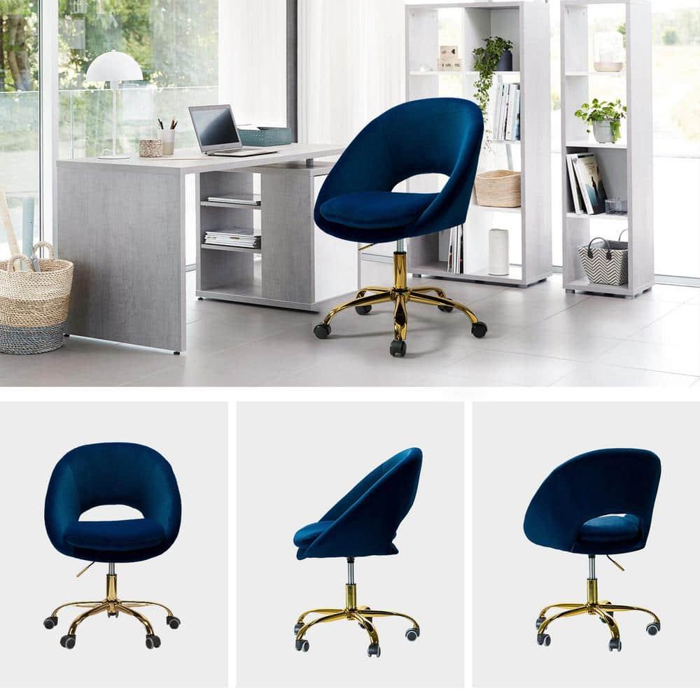 Luxury Office Chair Premium Modern Velvet Swivel Desk Chair with Chic Gold Base in Bold Colors Navy