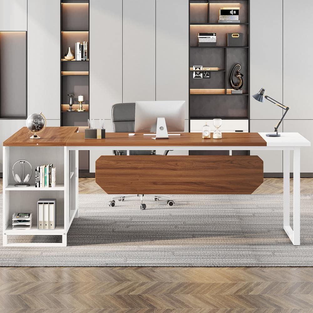 Tribesigns 70.8" Executive Desk with 55" File Cabinet, Industrial L Shaped Computer Desk, Large Executive Desk for Home Office, Walnut & White