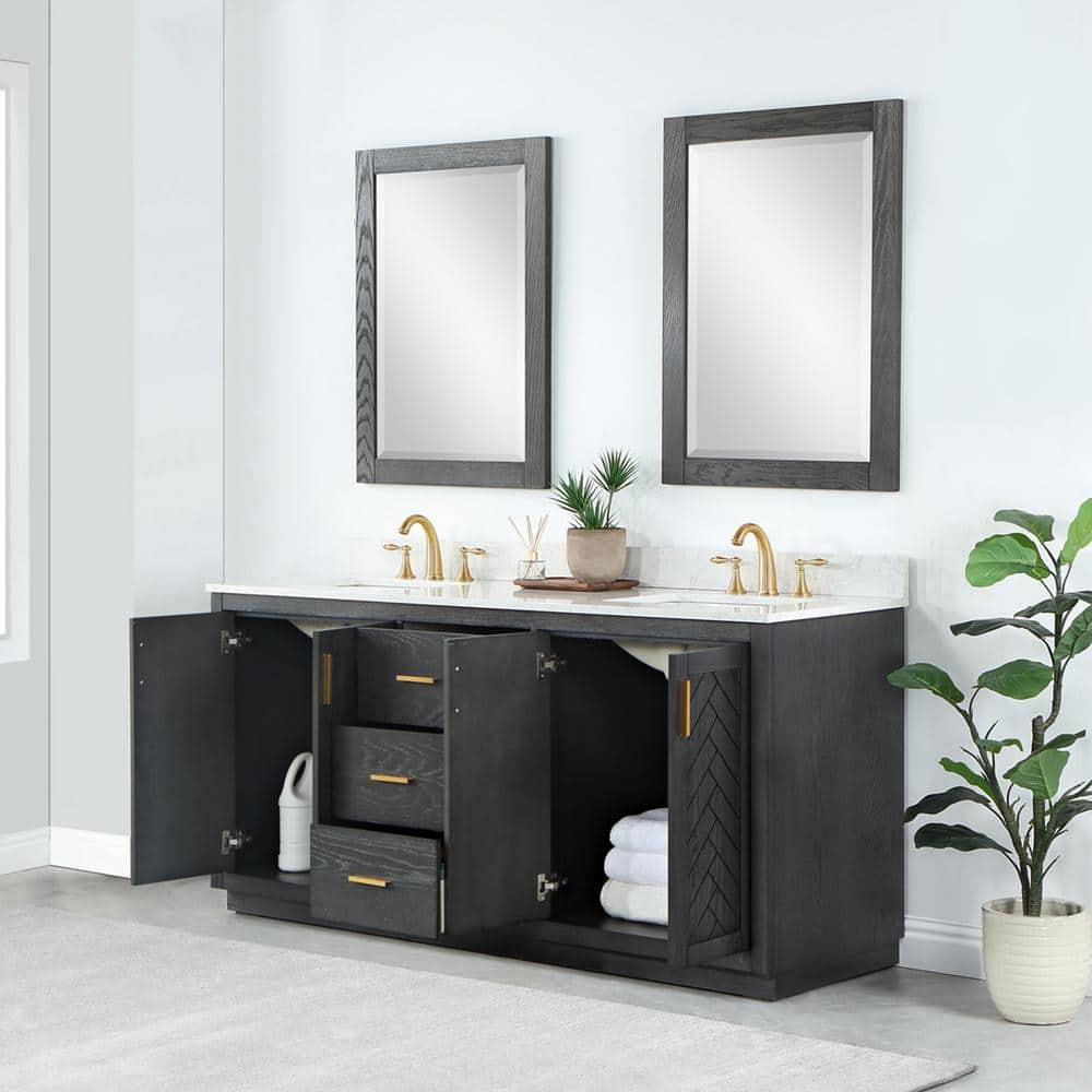 Gazsi 72" Double Bathroom Vanity Set in Brown Oak without Mirror