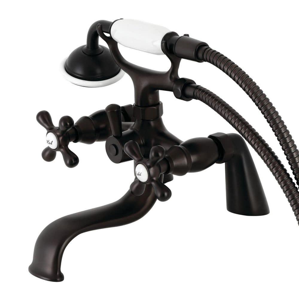 Kingston Brass KS227ORB Kingston Brass Kingston Three-Handle 2-Hole Deck Mount Clawfoot Tub Faucet with Handshower