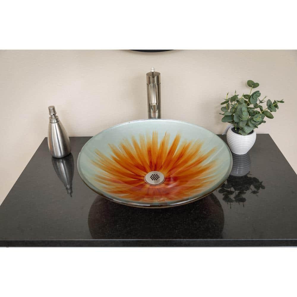 Eden Bath 18'' Orange Tempered Glass Circular Bathroom Sink