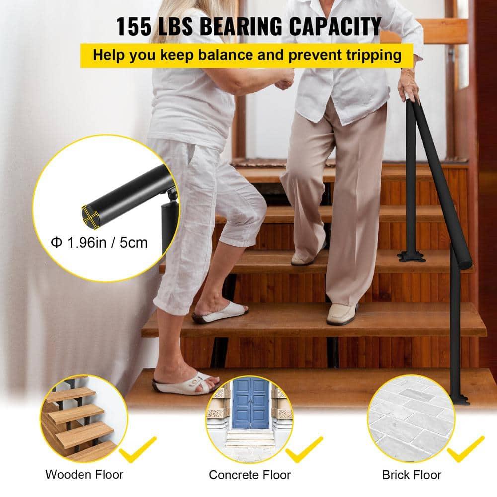 SKYSHALO Stair Railing Kit, , Adjustable Angle Black Aluminum Stair Handrail, 5 ft Handrails for Outdoor 0-5 Steps, Indoor & Outdoor Stairs for the Elderly