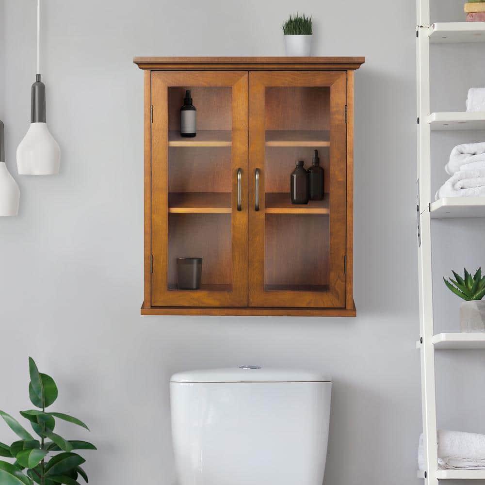 Oil Oak Two-Door Wall Cabinet with Adjustable Shelves