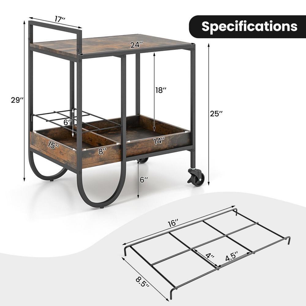 2-Tier Rolling Buffet Kitchen Cart with Removable Metal Wire Wine Rack