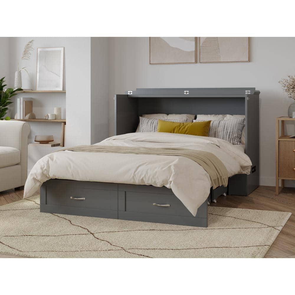 AFI Hamilton Full Solid Wood Murphy Bed Chest with Built-In Charger in Gray