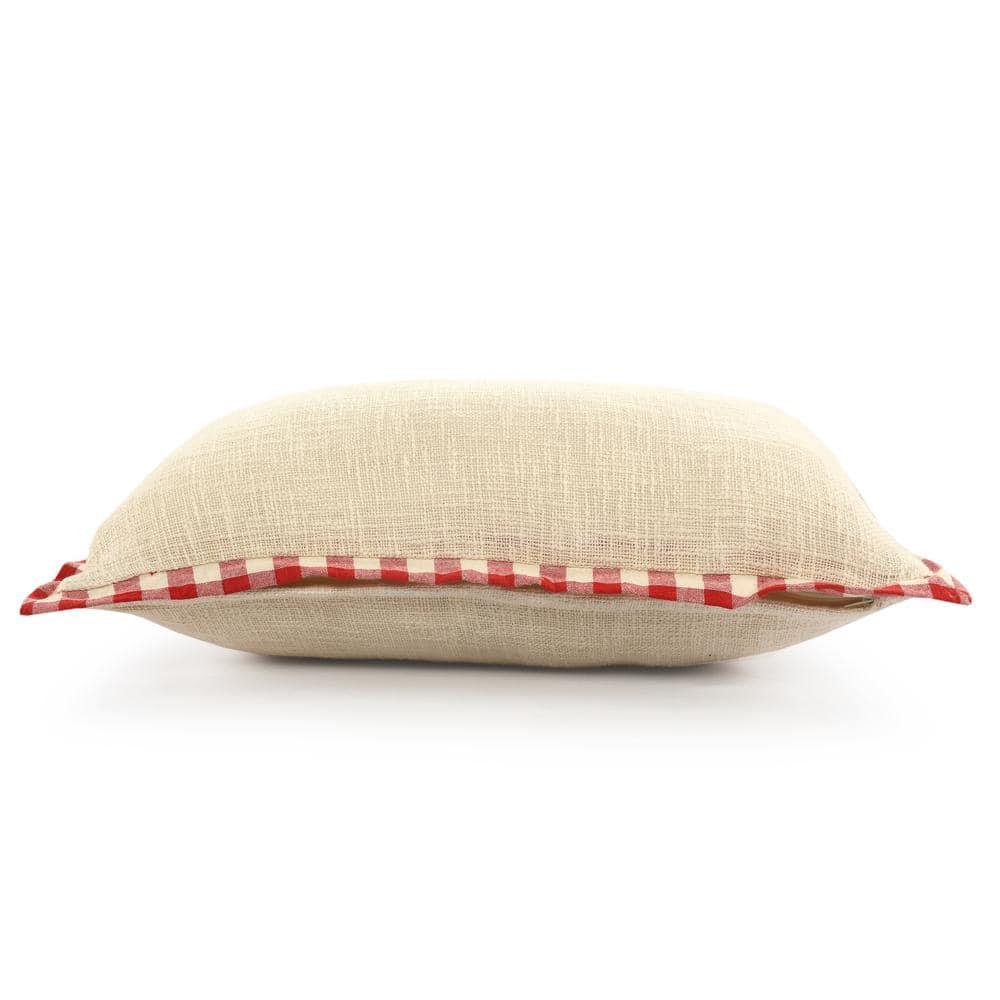 Buffalo Ivory / Red 16 in. x 24 in. Plaid Bordered Lumbar Indoor Throw Pillow