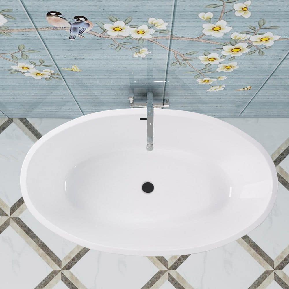 Calais 55 in. L x 32 in. W Acrylic Flatbottom Freestanding Bathtub with Center Drain in White/Matte Black