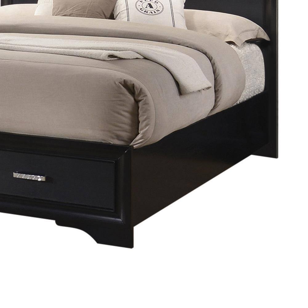 Transitional 2 Drawer Wooden Queen Size Bed with Glitter Stripe Black - Saltoro Sherpi