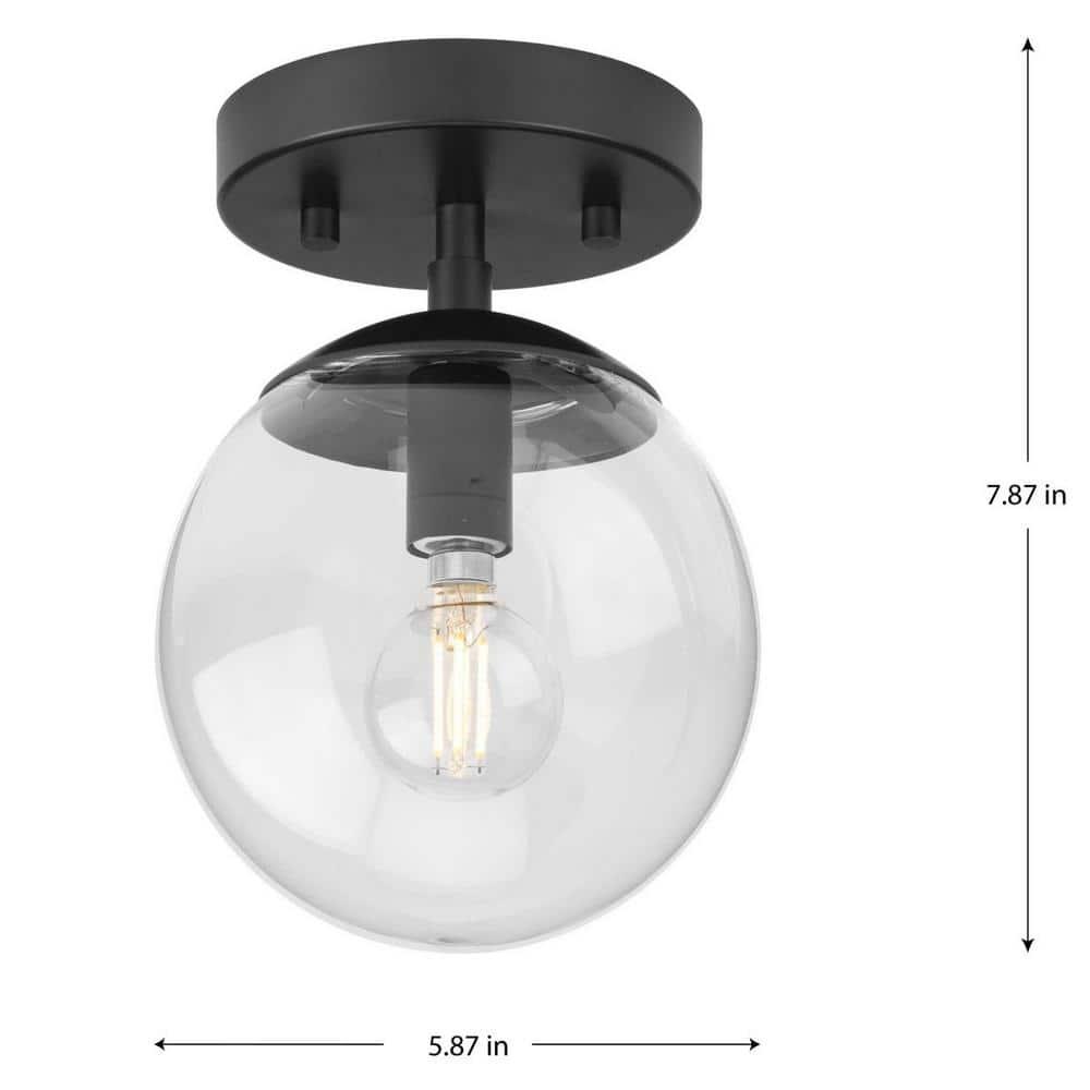 Progress Lighting Atwell 1-Light Flush Mount Ceiling Light in Matte Black with Clear Glass Globe Shade
