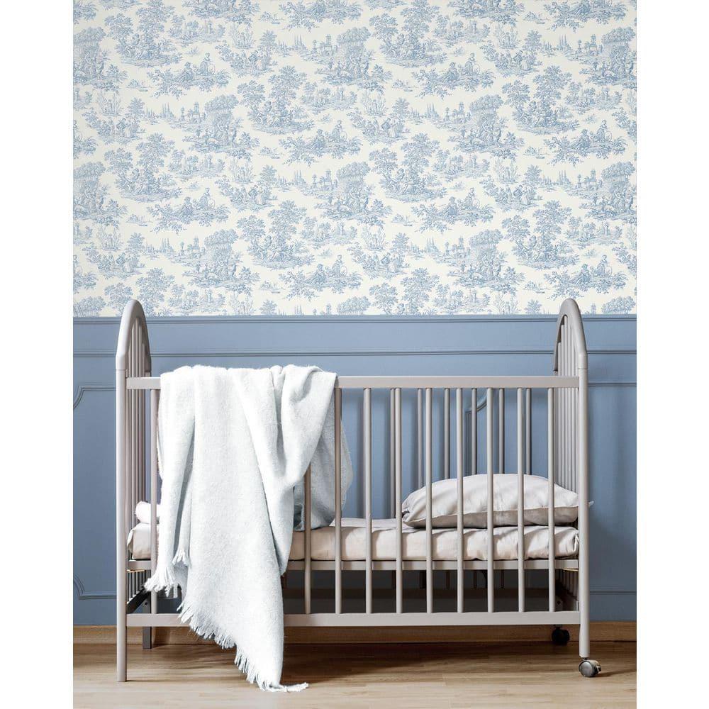 Seabrook Designs Blue Bell Chateau Toile Prepasted Wallpaper