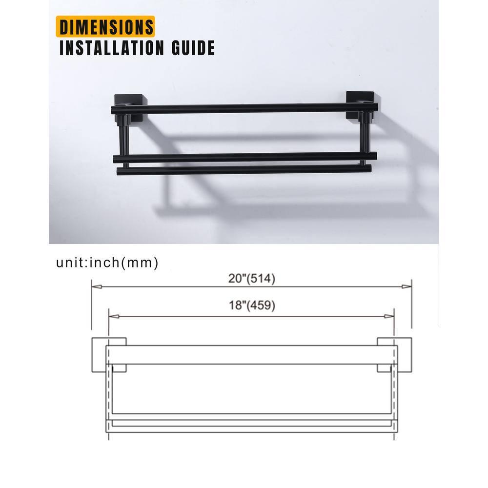 ARCORA 2-Tier 20" Wall Mounted Stainless Steel Bathroom Towel Rack With 2 Towel Bars Round Rods AR5150102B-20