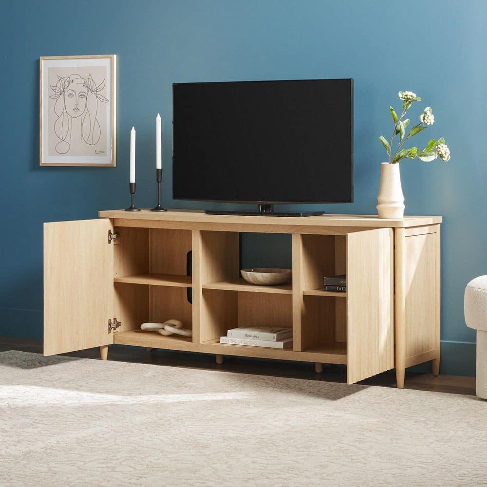 Scandinavian Reeded TV Stand with Storage for up to 70" TVs, Coastal Oak