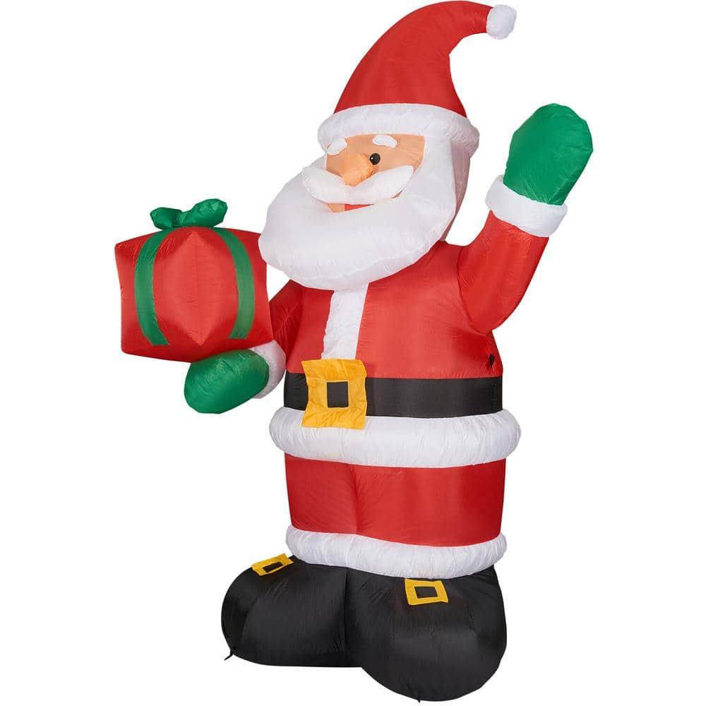 Fraser Hill Farm 10-Ft. Tall Pre-Lit Christmas Inflatable | Santa Claus Holding Gift with Lights and Storage Bag | Outdoor Holiday Blow-Up Festive Celebration Party Decor | FHFSANTA102-L