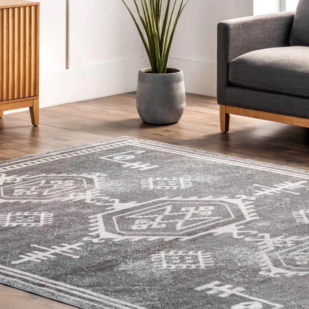Nuloom Kyleigh Medallion 3x5 Machine Washable Accent Indoor Area Rug for Living Room Bedroom Dining Room Entryway Kitchen, Dark Grey/Ivory